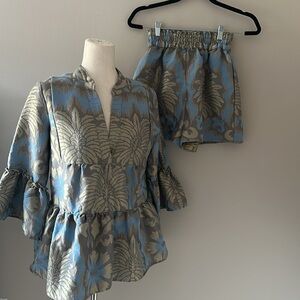 Lace Brand Patterned Women's Top & Shorts Matching Set Sz XS Top & S Shorts Chic